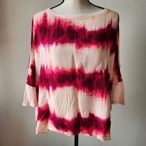 Juicy Couture Womens Medium Relaxed Fit Pink Purple‎ Tie-dye Short Sleeve Blouse